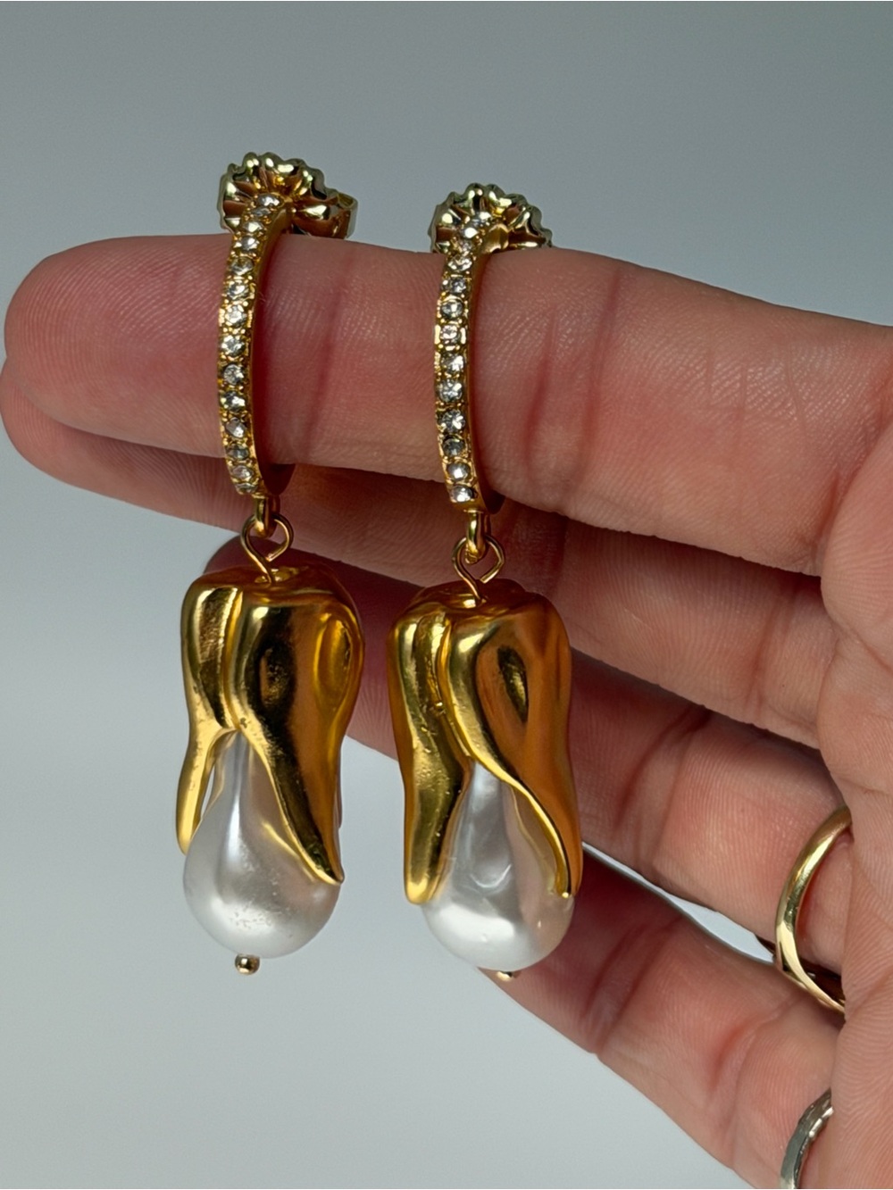 Schiaparelli Inspired Surrealist Tooth Pearl Drop Earrings
